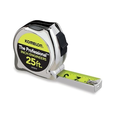 Komelon 25 ft. x 1 in. High Viz Chrome Professional, Inch Engineer Tape Measure KO388474